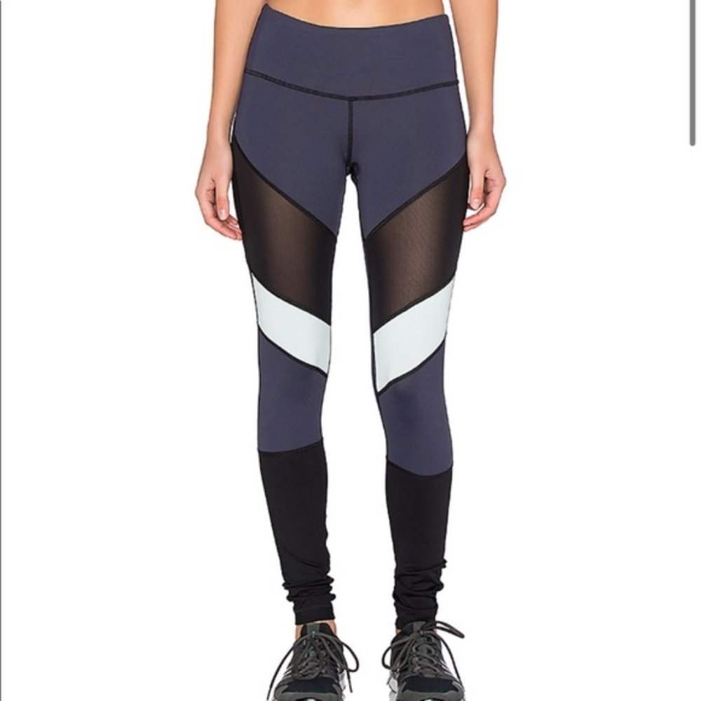 NWT Vimmia Size Small High Waist Adagio Leggings Mesh Detail Blue Black